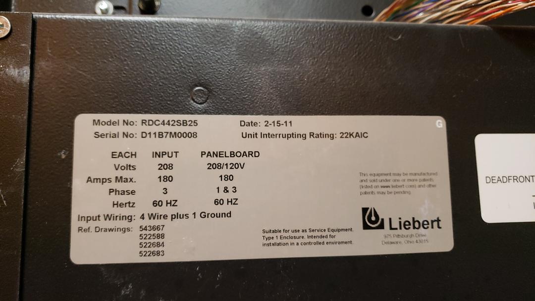 LIEBERT PDU 208x120/208 RDC442SB25 180 Amp(S6LLST12304)