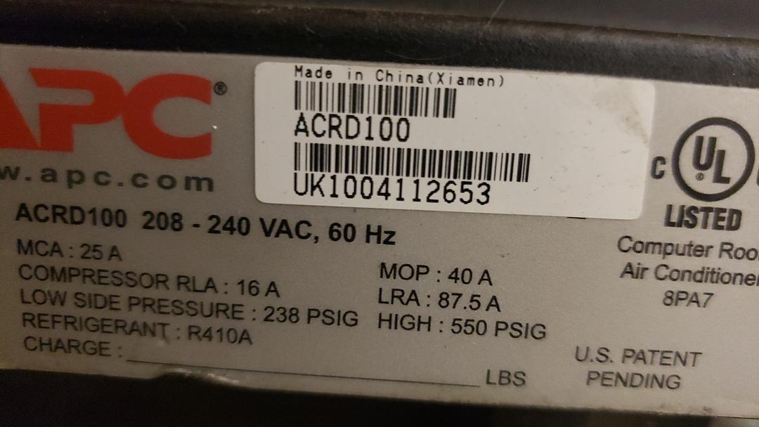 APC ACRD100 Air Cooled "InRow" ACs '10 RD Series 3 TON(S6LLST8373)