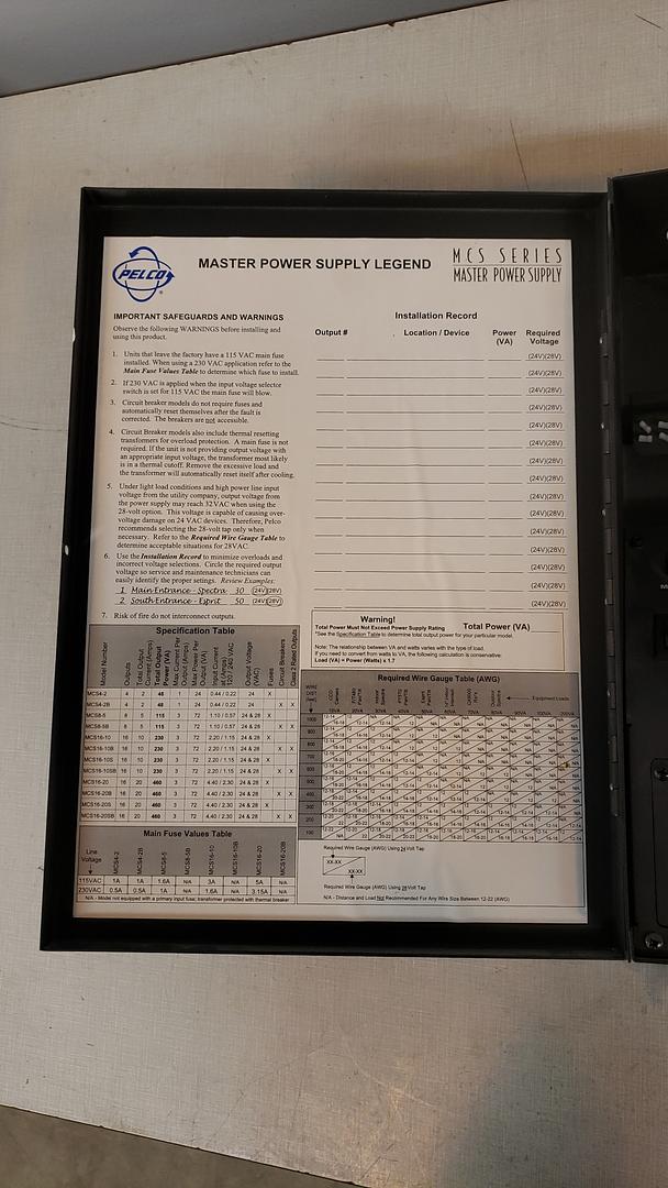 Pelco MCS8-5 Surveillance Camera Master Power Supply(S6LLST7436)