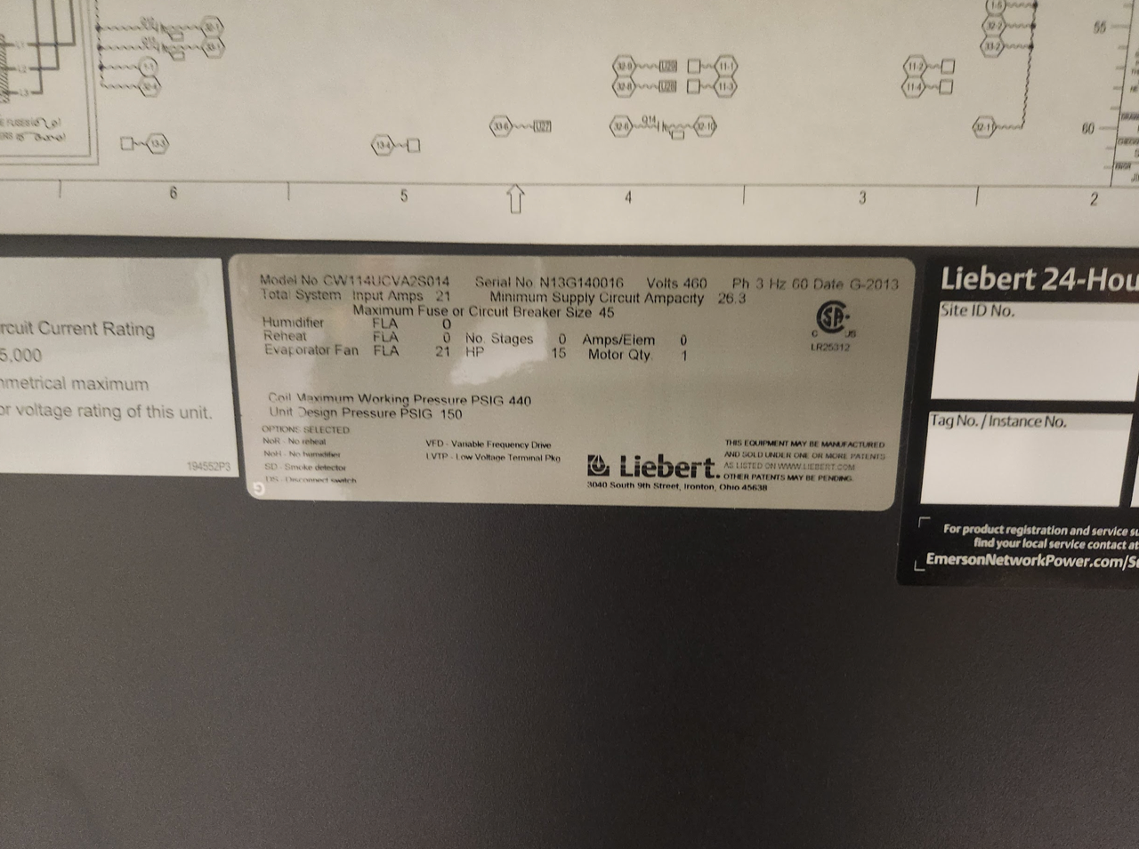 Liebert CW114UCVA2S014 Chilled Water Upflow 460V 3Ph 60Hz 2013-77447