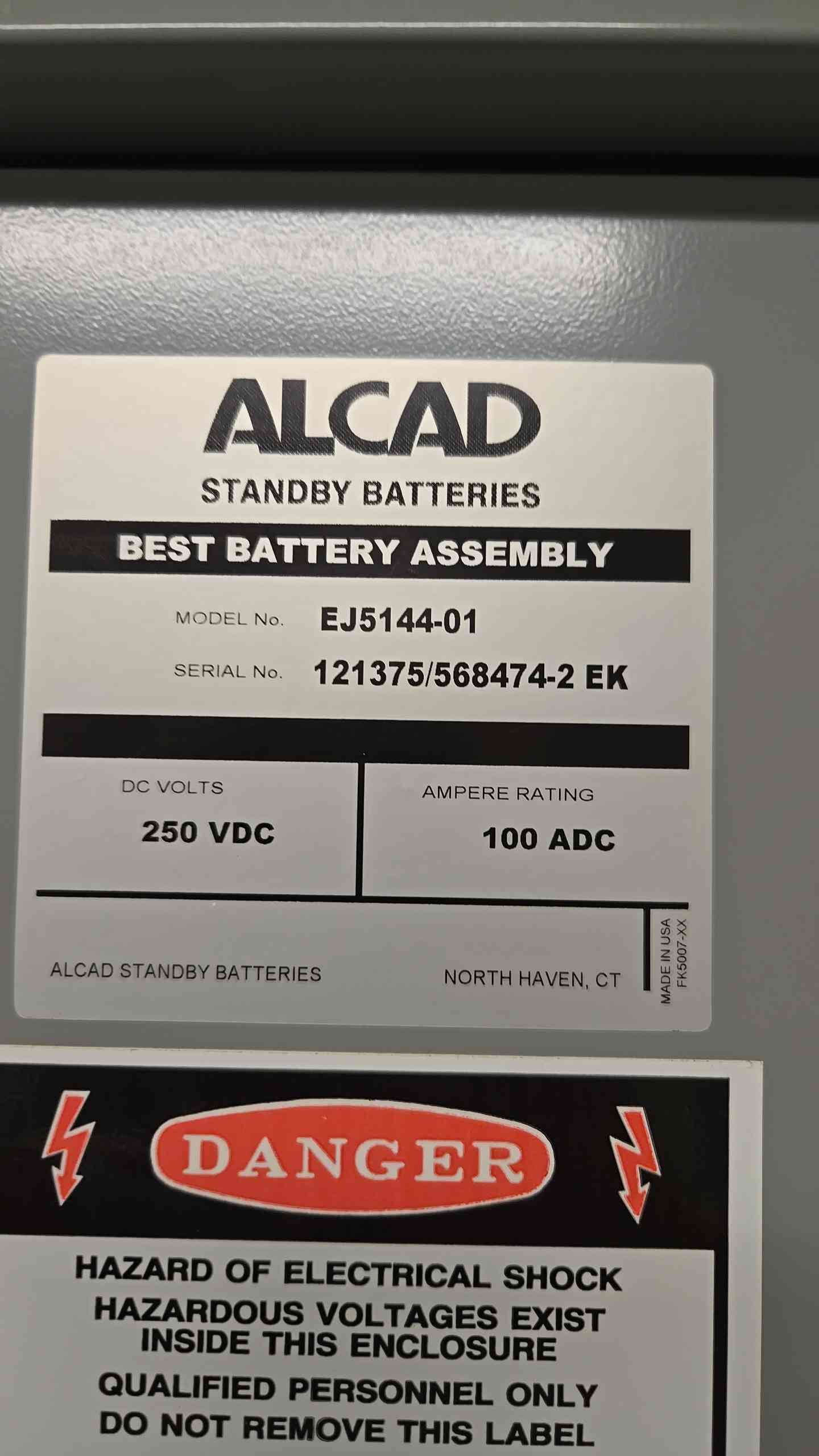 250 VDC Alcad Battery Charger EJ5144-01