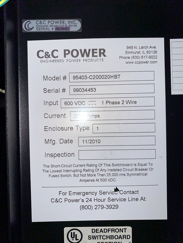 C&C 2000A Breaker Disconnect Cabinet PAF362000DC1616 (S6LLST1252)