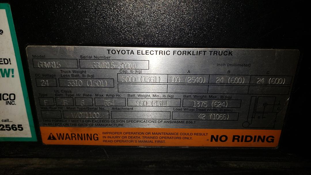 3000 Lbs CAP TOYOTA Electric Forklift GBWR15 Tested Working-19140