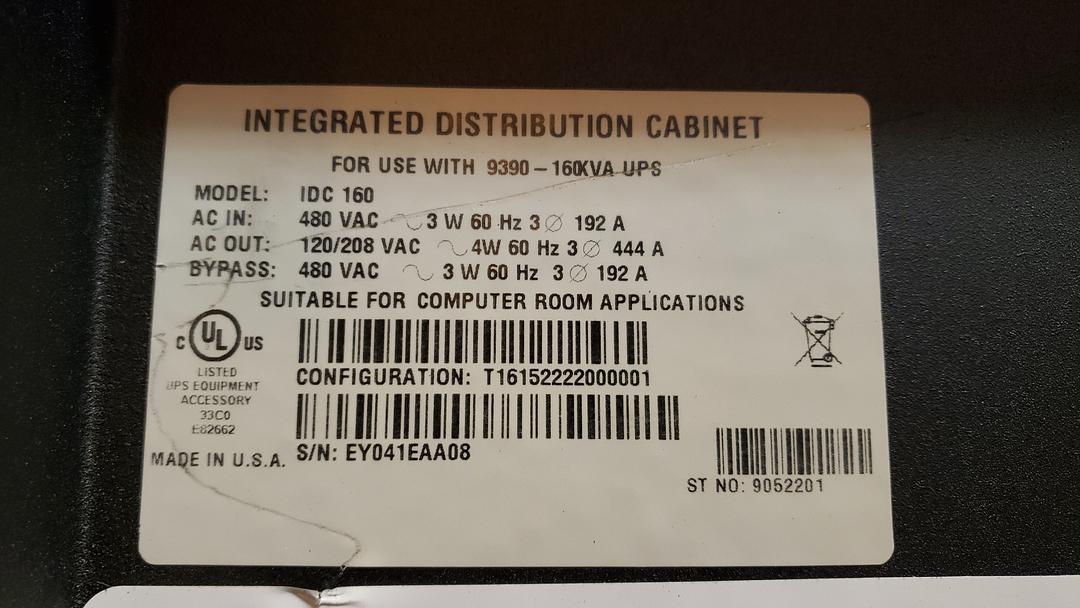 EATON 9390 INTEGRATED DISTRIBUTION CABINET IDC 160(S6LLST11557)