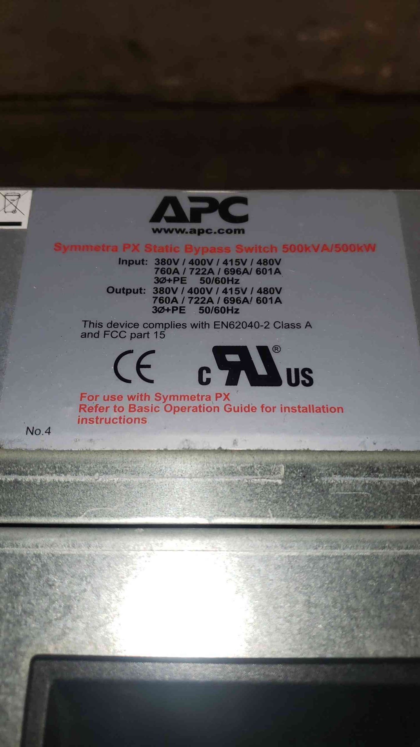 APC 500KW Symmetra PX Static Bypass Switch SYSW500KD New Surplus (SKU: 106894)