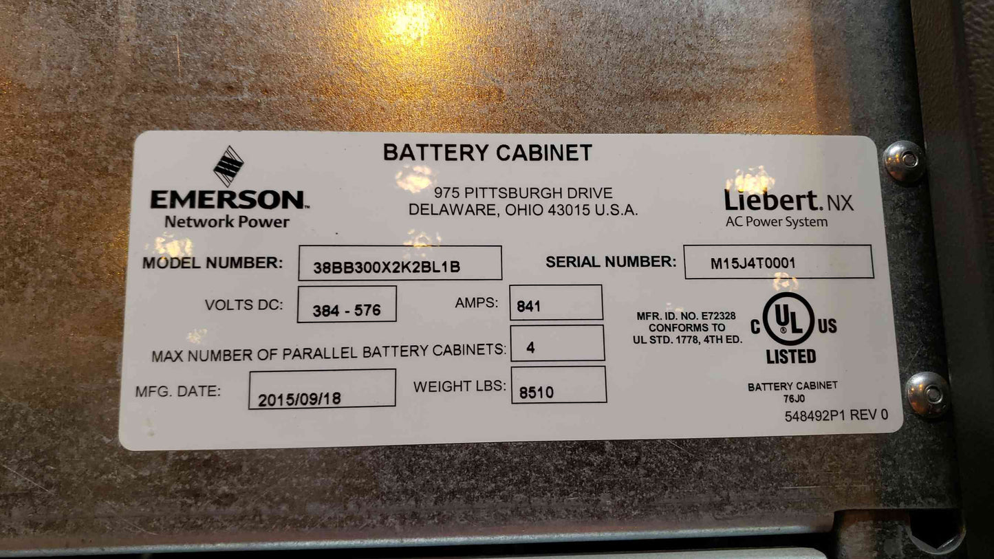 Emerson/Liebert 384-576VDC Battery Cabinet 38BB300X2K2BL1B (SKU: 107110)