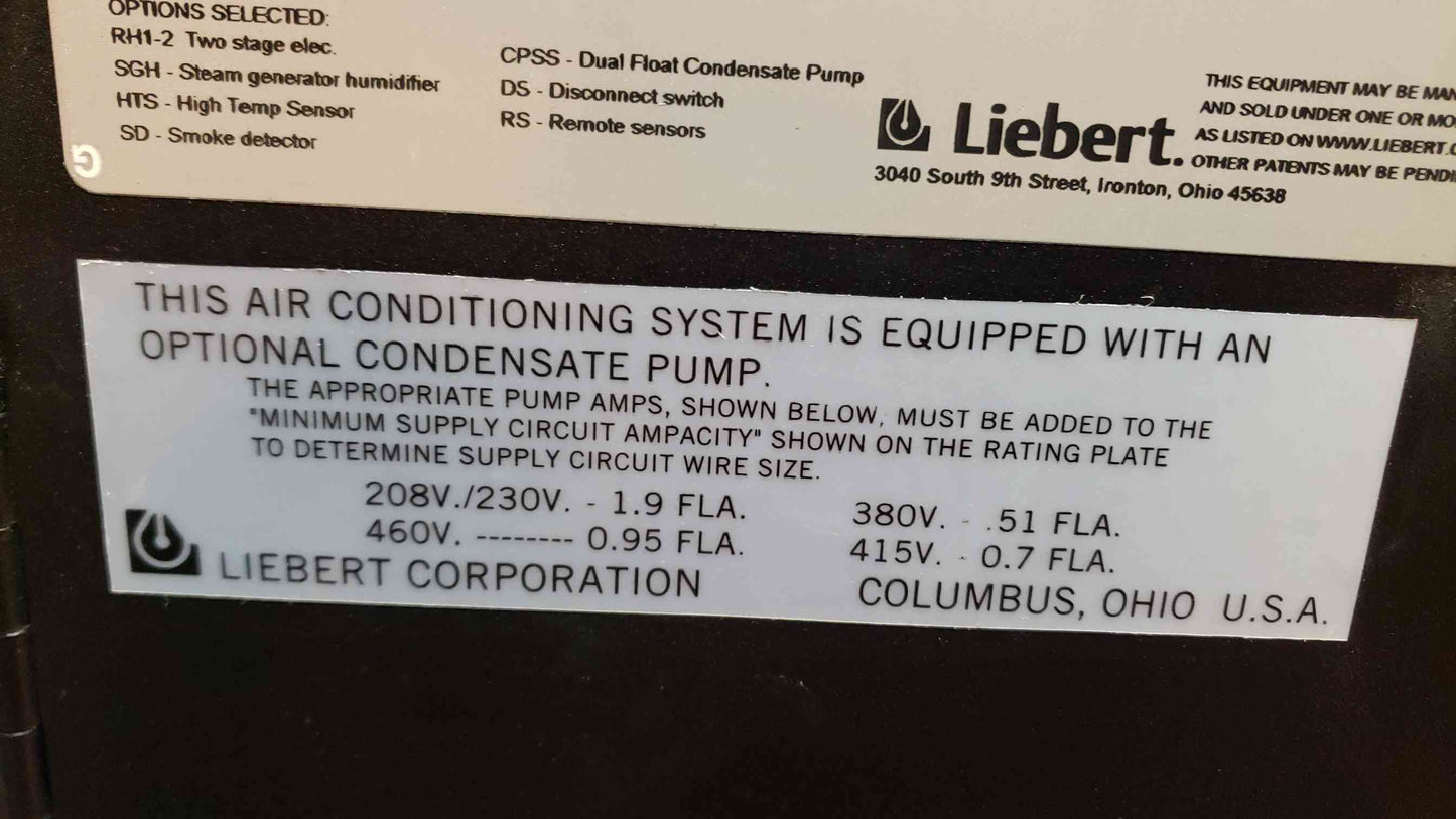 Liebert 5 Ton CW Chilled Water AC 460V 3PH CRAC BU102C-ADES713S '11 (SKU: 108091)