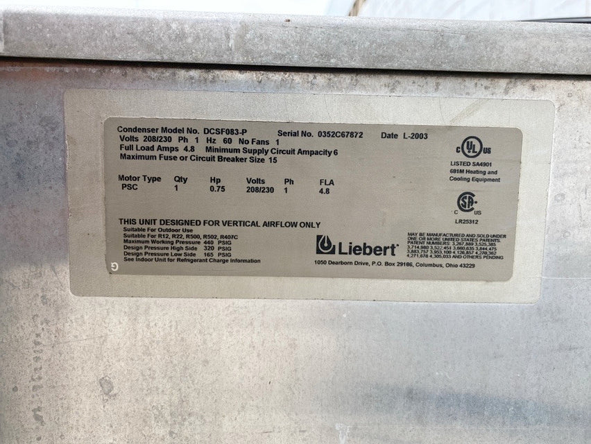 Liebert DCSF083 Single Fan Condenser 208/230V(S6LLST0440)