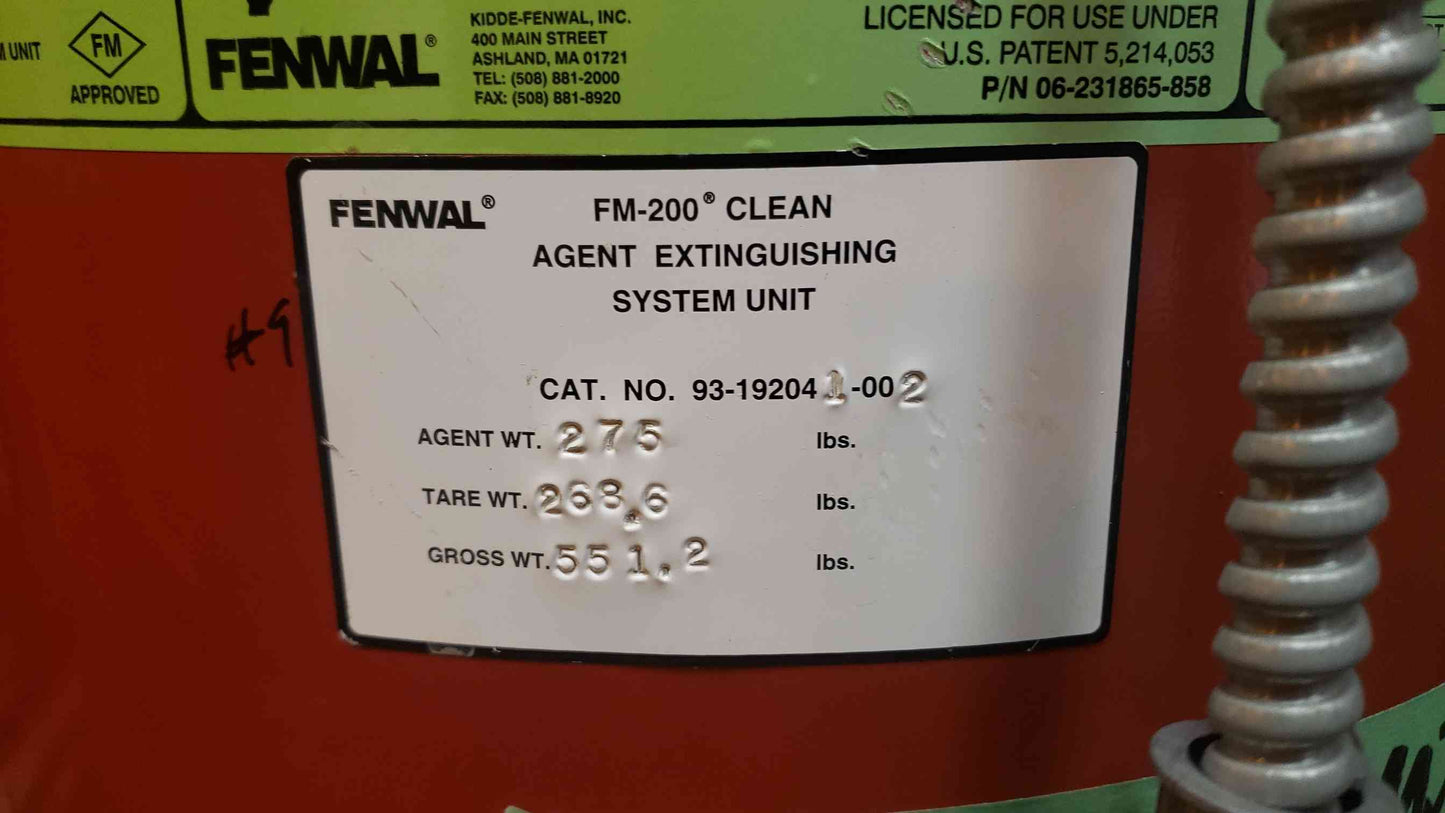 Fenwal Fire Suppression Tank 275 LBS FM-200 Agent(103926)