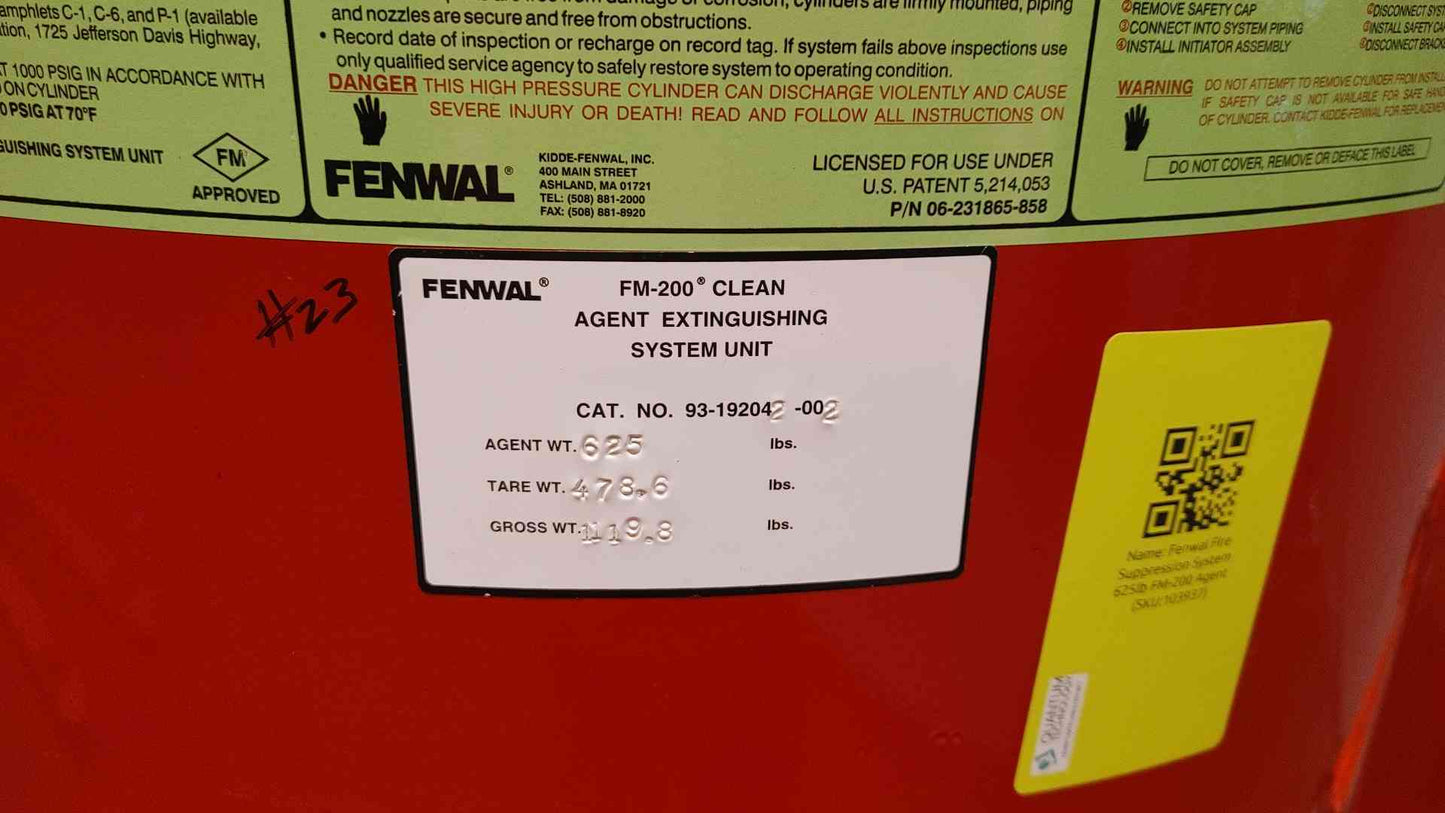 Fenwal Fire Suppression System 625lb FM-200 Agent(103937)