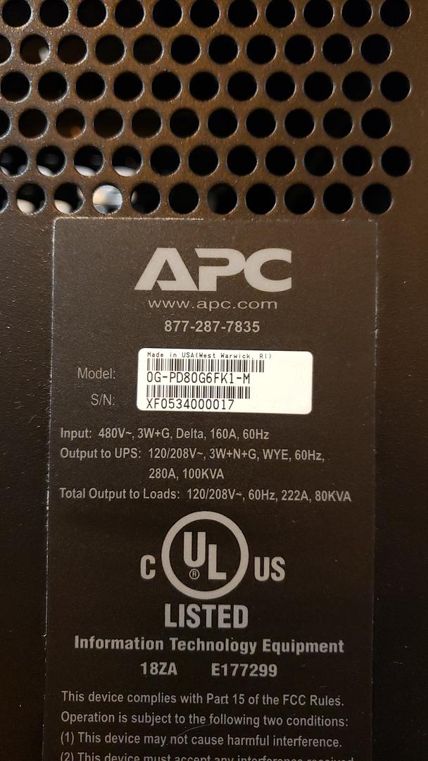 APC UPS MBP BYPASS Cabinet OG-PD80G6FK1-M S6LLST12312(S6LLST12312)