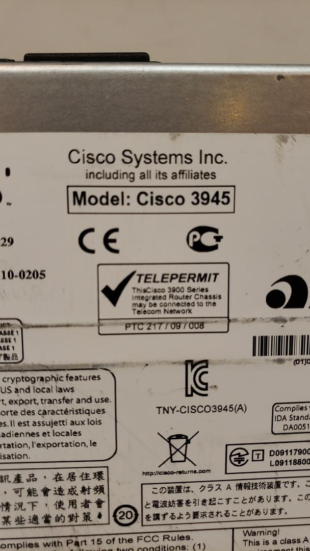 Lot 3 Cisco 3945 Integrated Service Router(S6LLST7769)