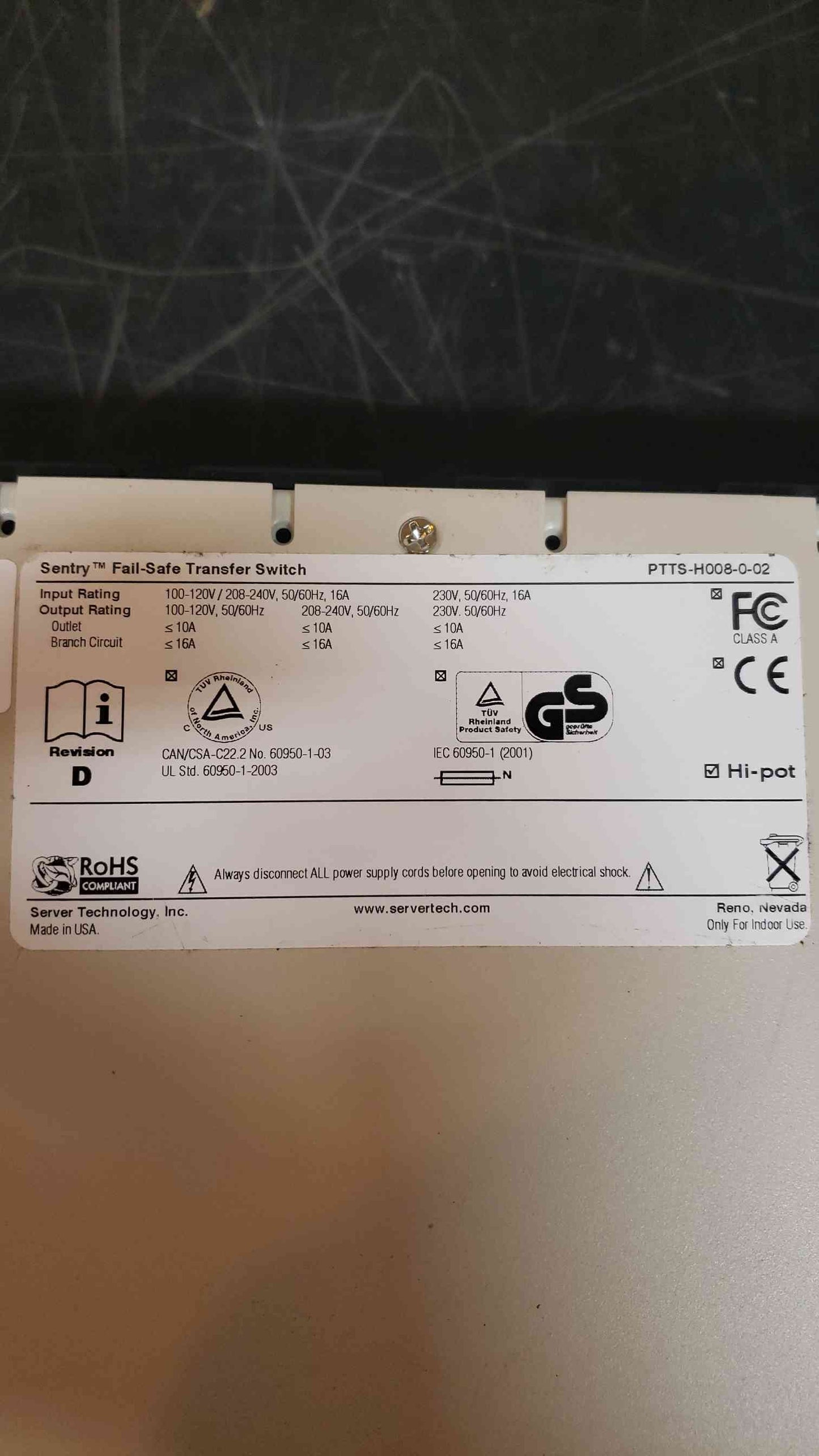 Sentry Failsafe Transfer Switch 100-120V/208-240V 50/60HZ 16A (SKU:14961AA)(14961AA)