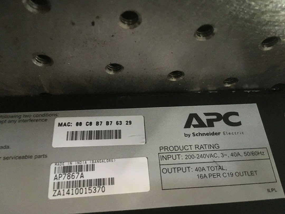 APC AP7867A Metered Rack Power Distribution Unit (0U), 208v(S6LLST0223)