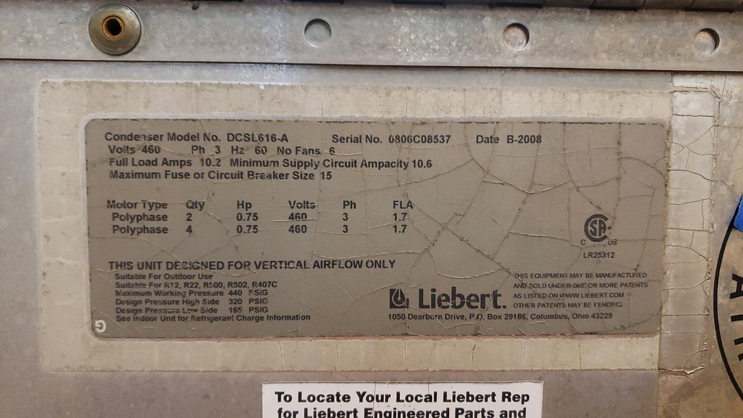 Liebert DCSL616-A 6 Fan Condenser 460V(S6LLST11654)