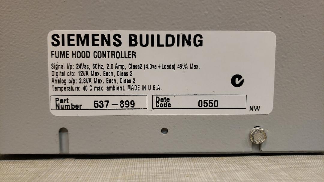 Siemens Building Fume Hood Controller 537-899(S6LLST9806)