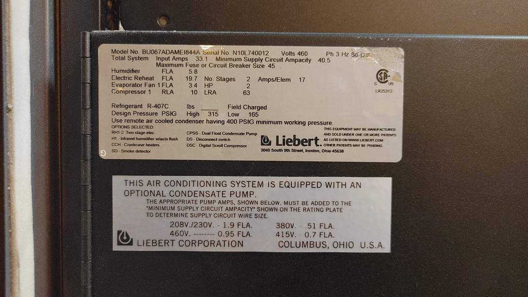 Liebert Challenger 3000 Air Conditioning System BU067A R407C '10(S6LLST12808)