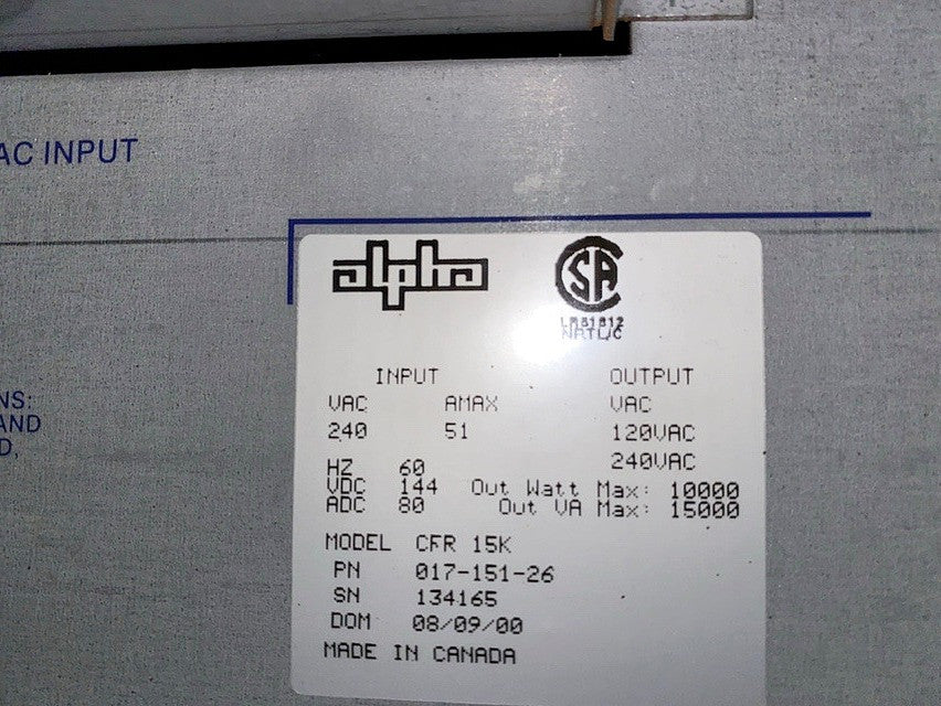 Alpha Technologies CFR Series UPS 10KVA / 15KVA CFR 15K(S6LLST1219)