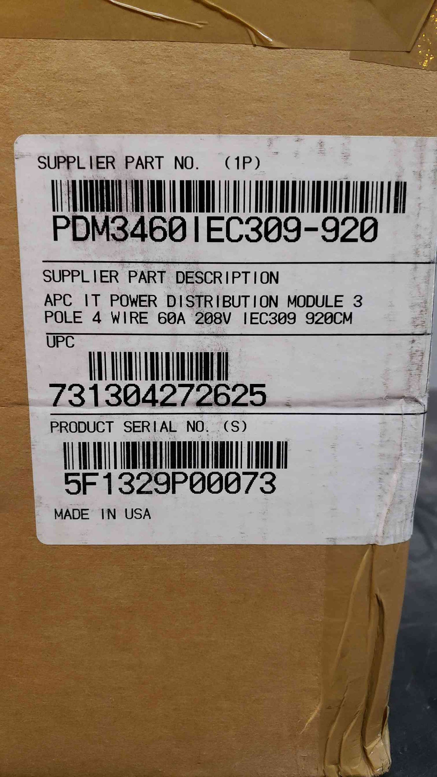 APC IT Power Distribution Module 3 Pole 4 Wire PDM3460IEC309920 NEW(100911)