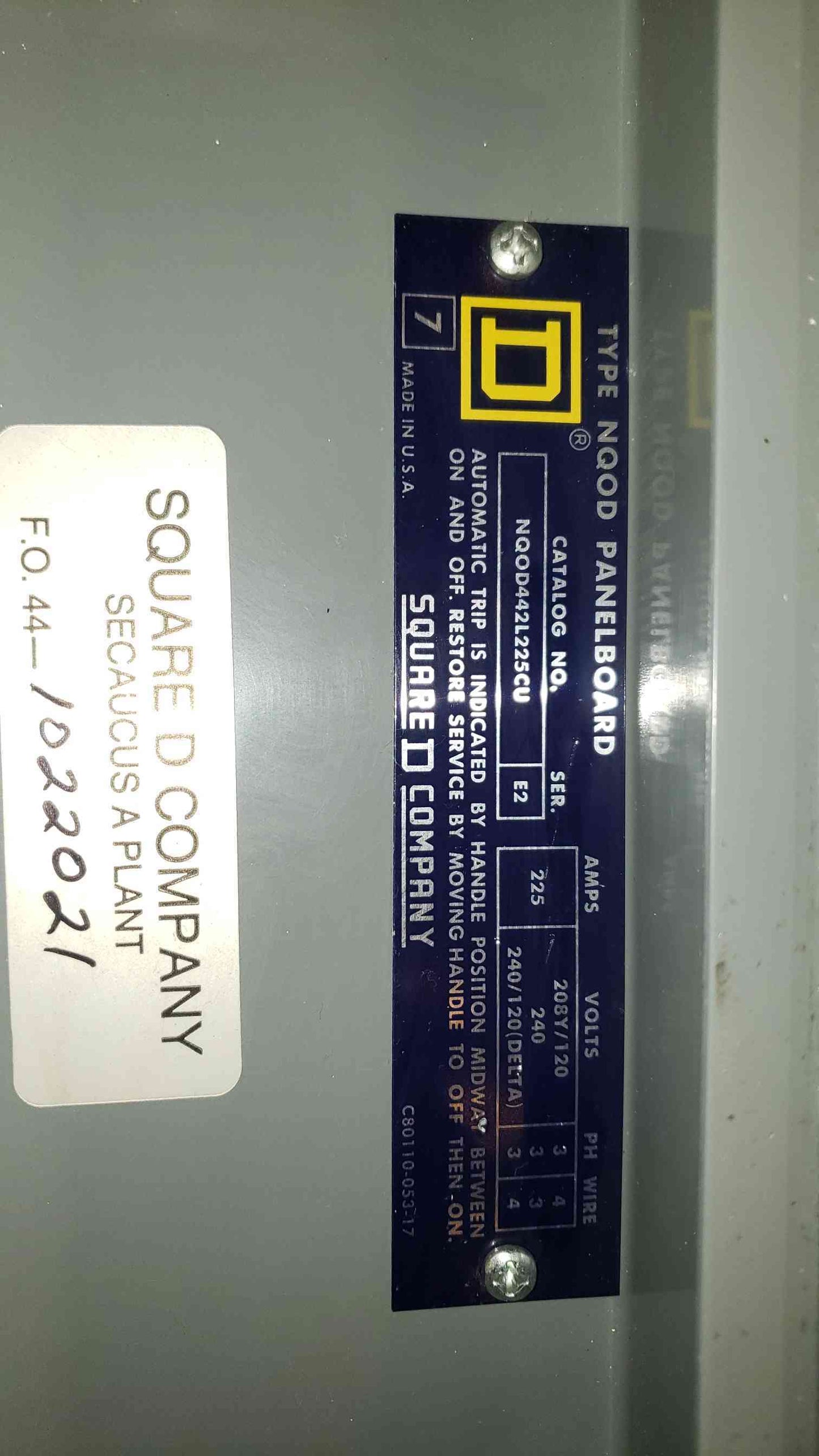 225A NQOD Square D Panel Board LOADED 208/120/240v(100287)