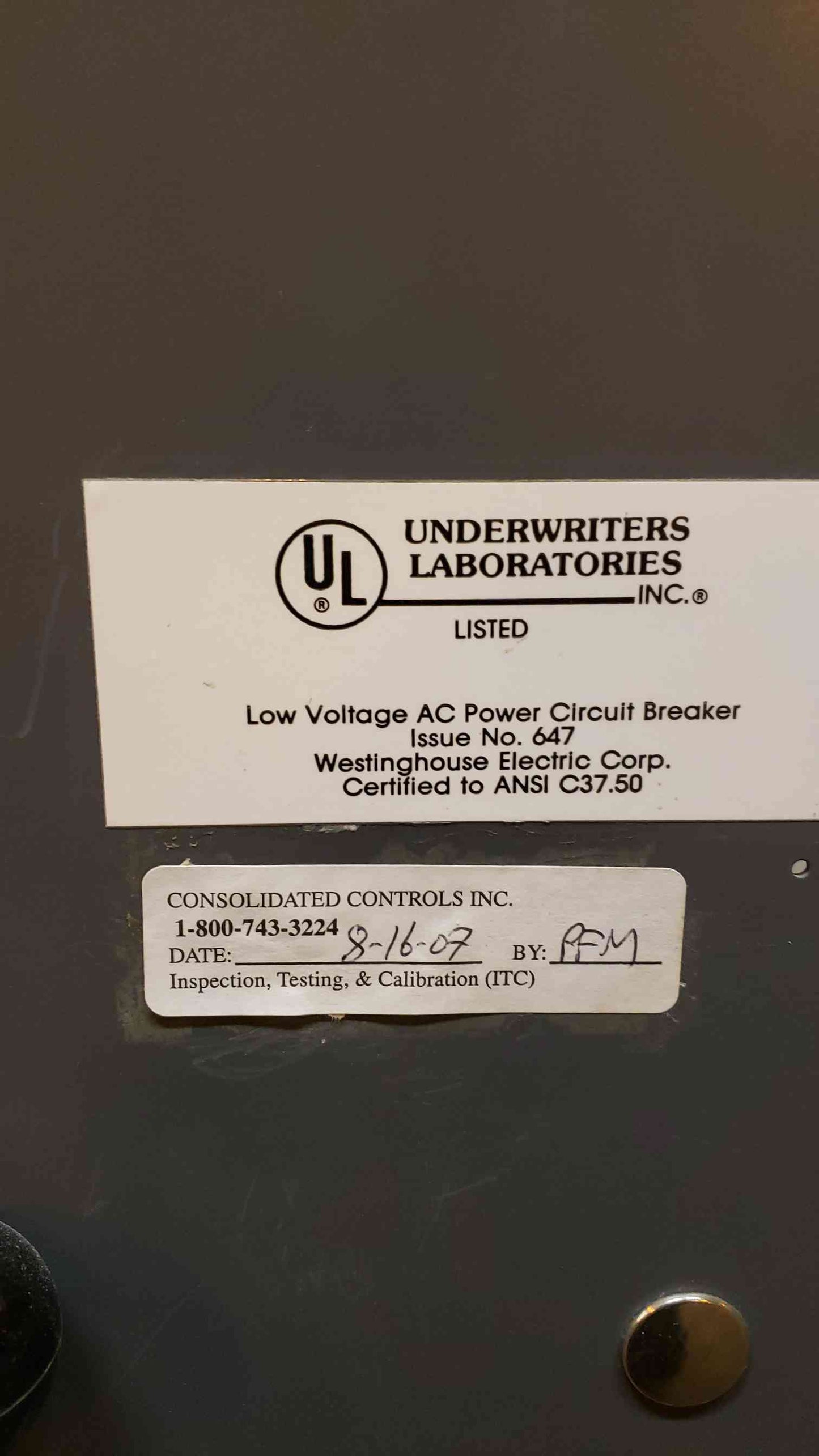 Westinghouse Low Voltage AC Power Circuit Breaker 3200 Amp Breaker (SKU: 3398AA)(3398AA)