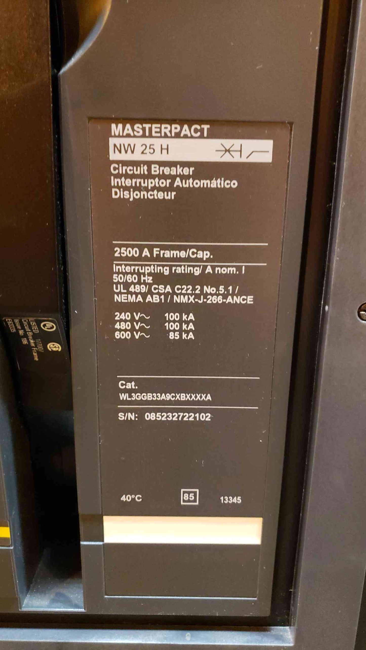 2500A Square D APC Switchgear Section Masterpact NW25H WL3GGB33A9CXBXXXXA(100661)