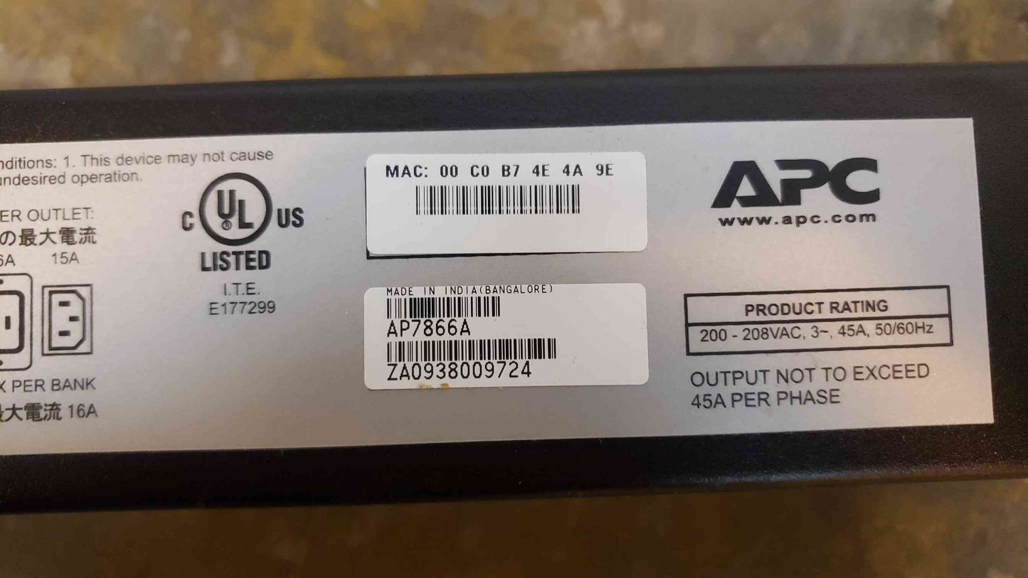 60A APC AP7866A PDU Strip 208V(100612)