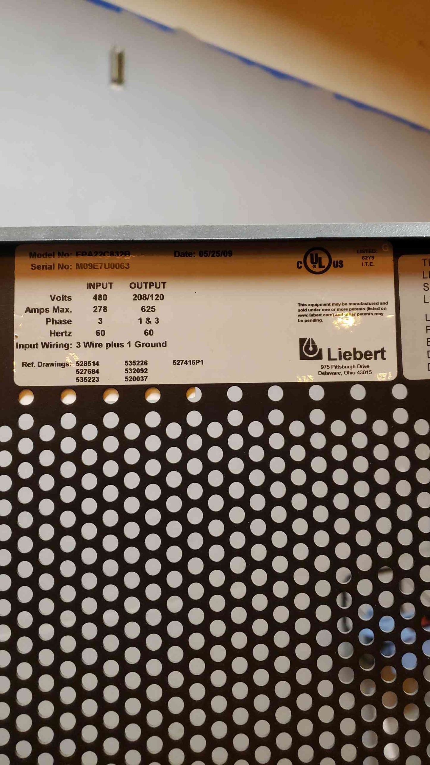 Liebert 150KVA PDU FPA22C832B 480x208/120v(101063)