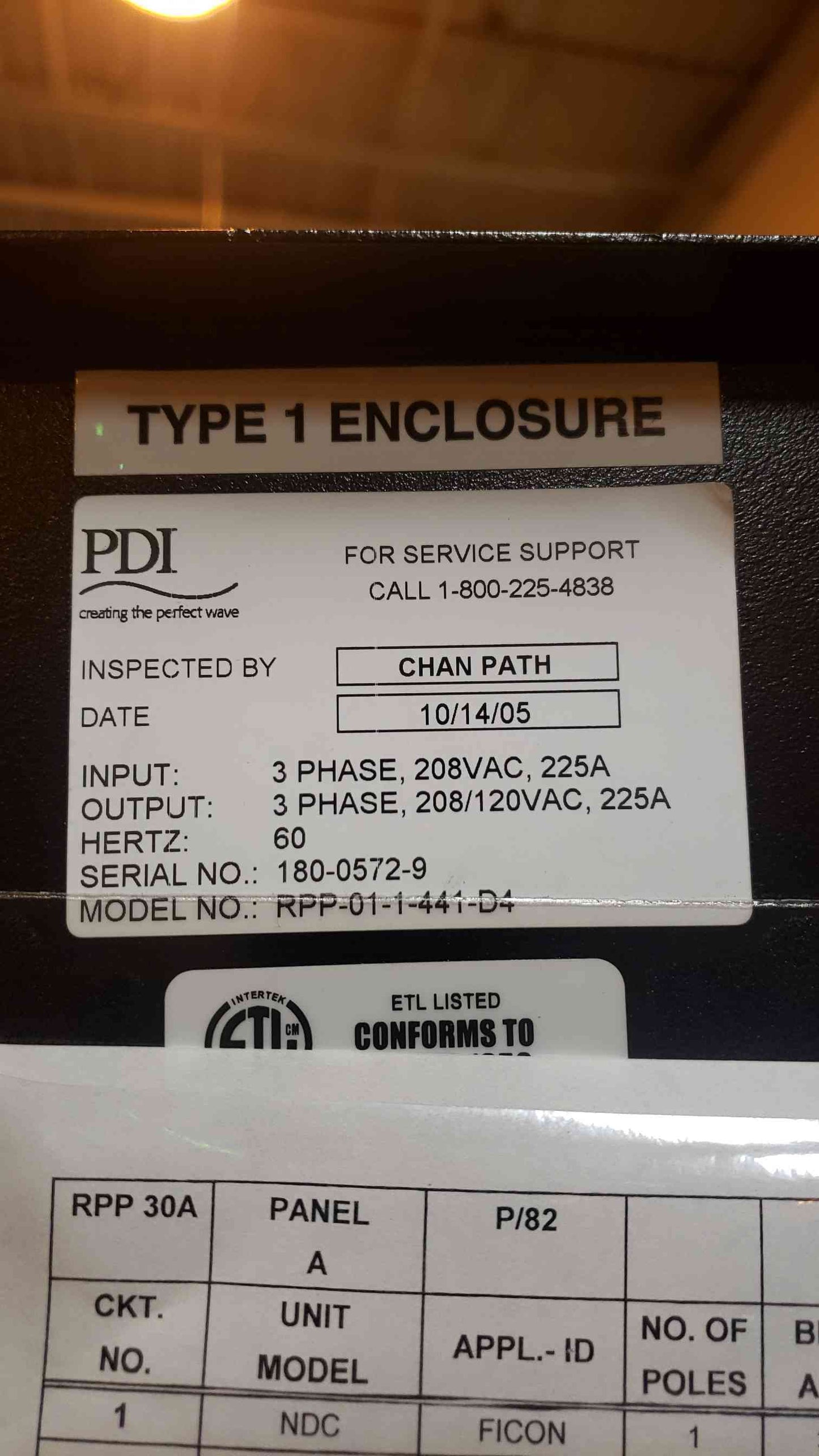 PDI PDU RPP 3PH 208/120VAC 225A RPP(4054AA)