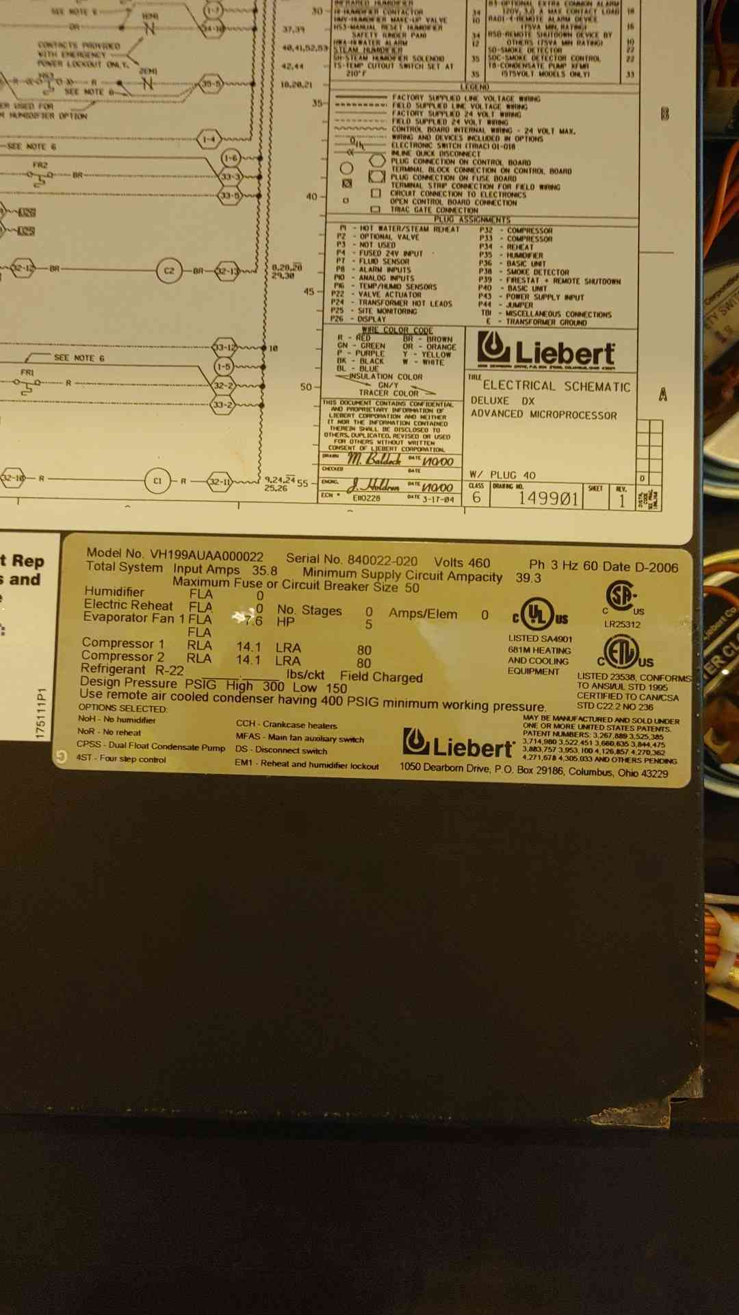 Liebert VH199A 15 Ton Upflow 460v CRAC 2006 (101333)(101333)