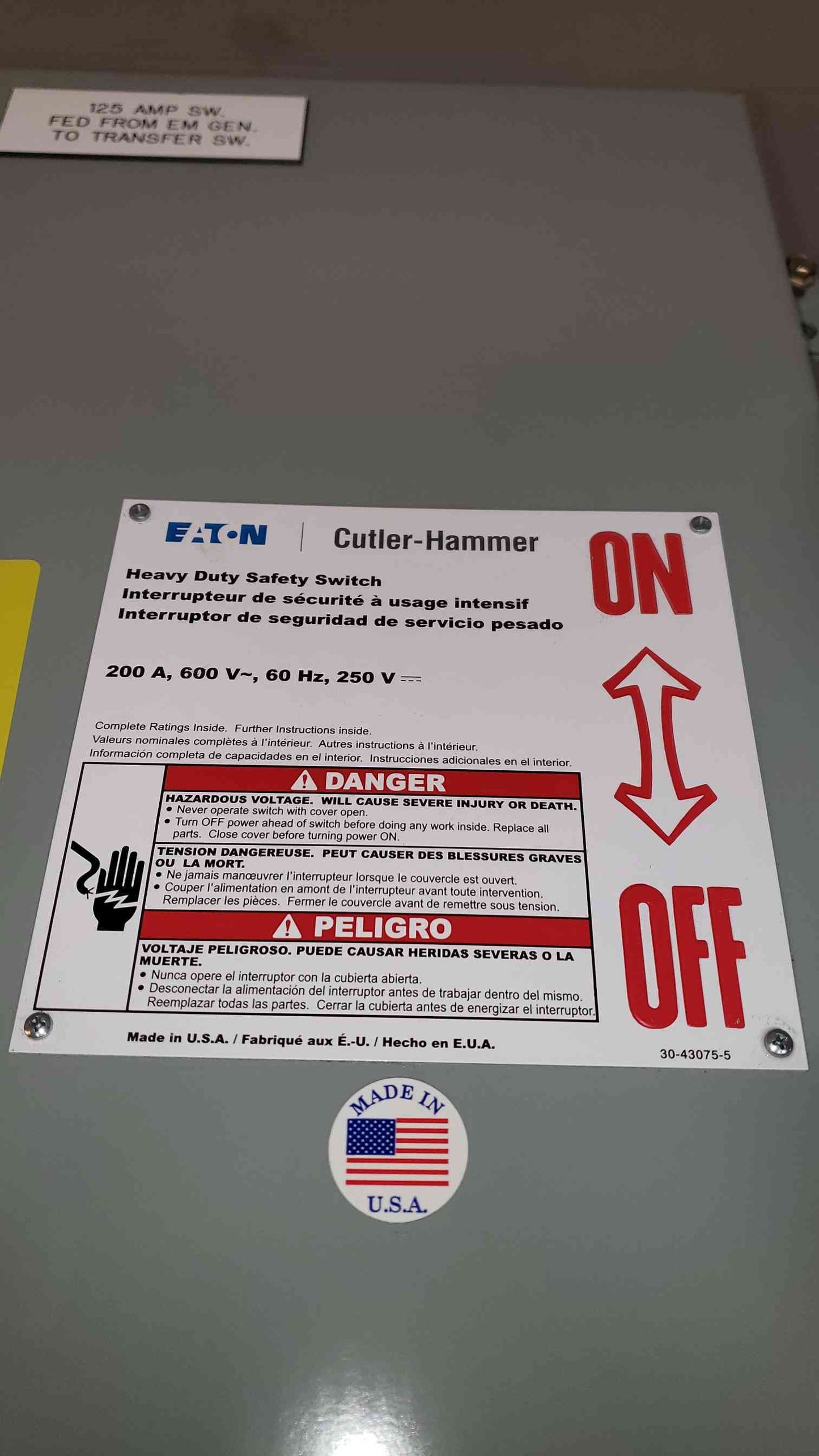 CutlerHammer F 200A Heavy Duty Safety Switch DH364NGK (SKU: 3096AA)(3096AA)