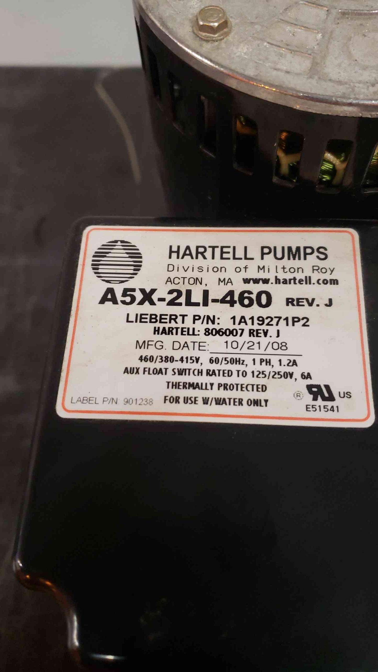 Hartell Liebert AC Pump 460/380415V 1PH 1.2A A5X2LI460 (SKU: 4566AA)(4566AA)