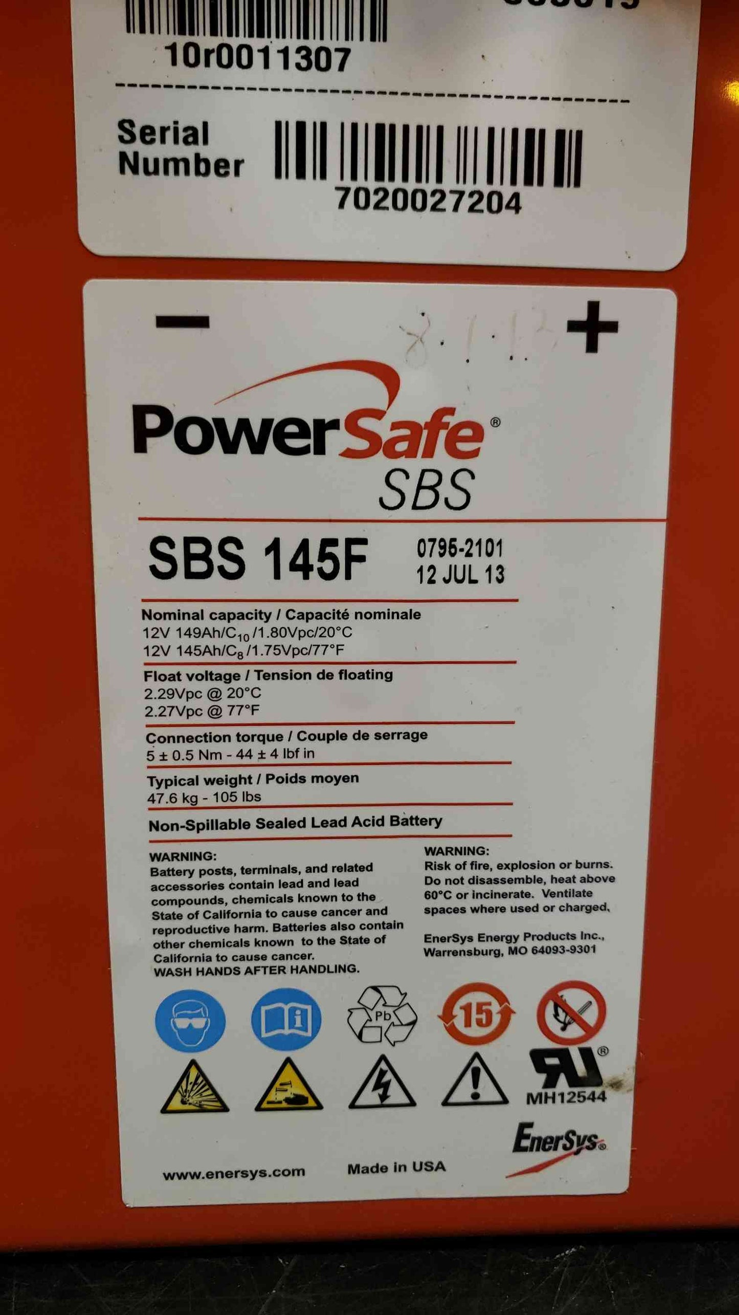 149 Amp Hour Power Safe SBS 145F Battery (14967AA)(14967AA)