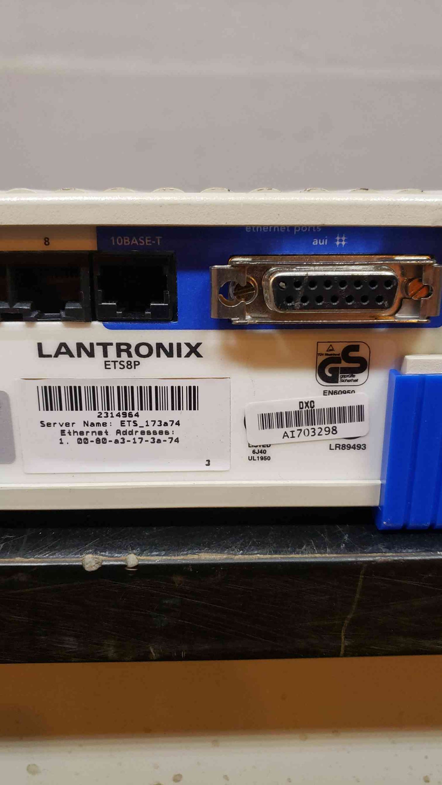 Lantronix Ethernet Server ETS8P 95-250V 50/60HZ .5A (SKU:14962AA)(14962AA)