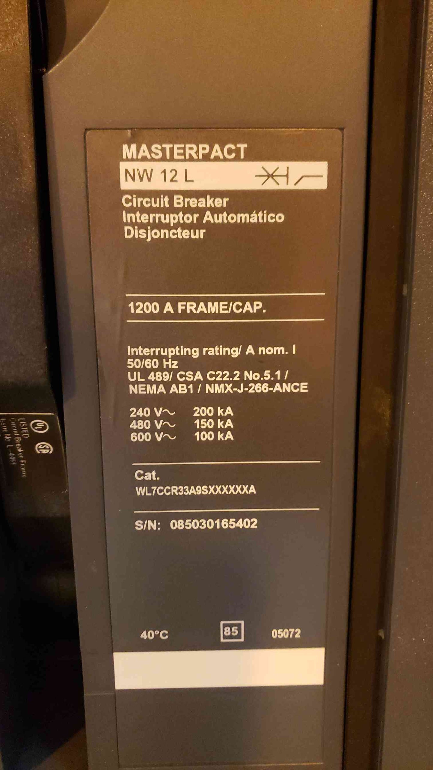 NW12L 1200A MasterPact Square D Shut Off in Mitsubishi C&C Cabinet (SKU:103114)(103114)