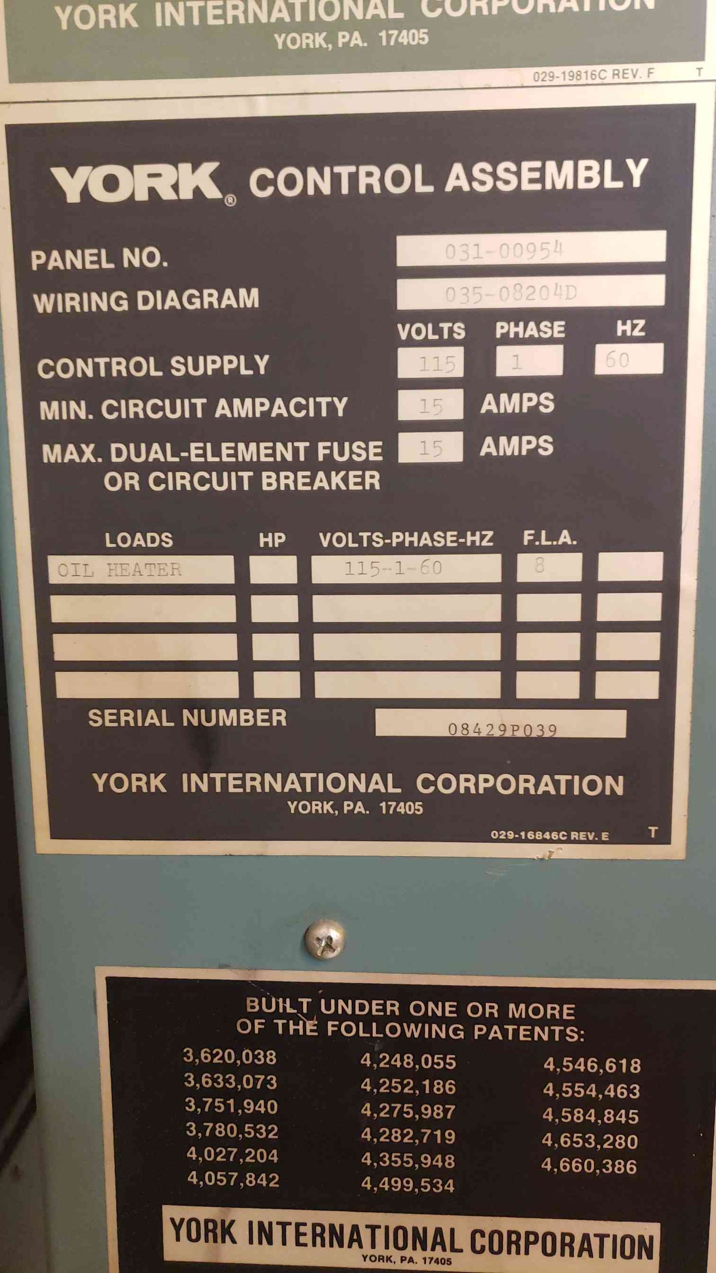 York CodePak Micro Computer Control Center Interface(103261)