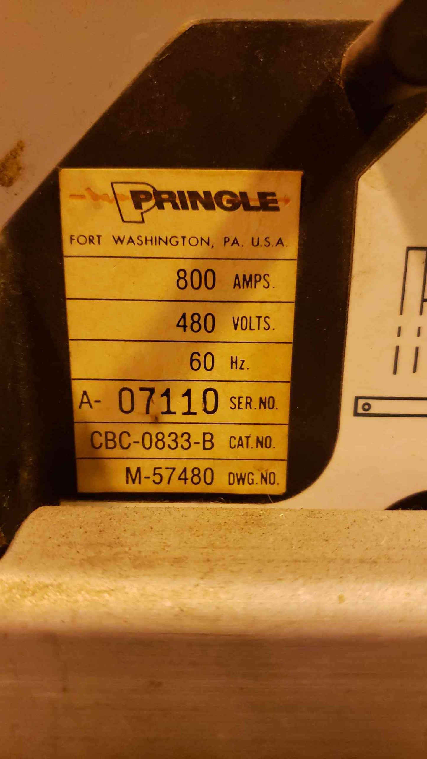 800A GE AV Line Switchboard Disconnect Pringle CBC833B(S6LLST10504)