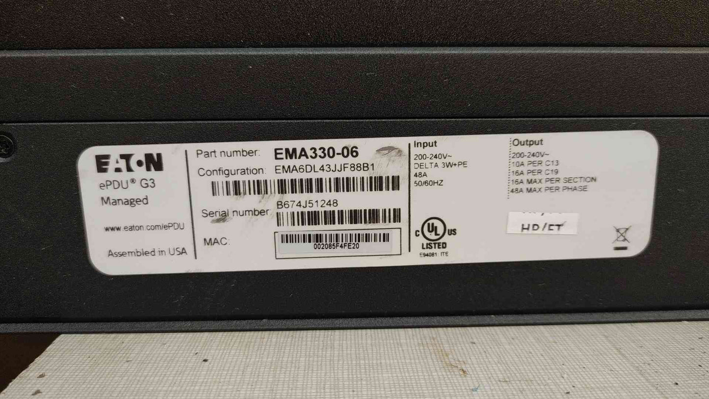 Eaton PDU Strip 200-240 EMA330-06 48A 50/60HZ(103429)