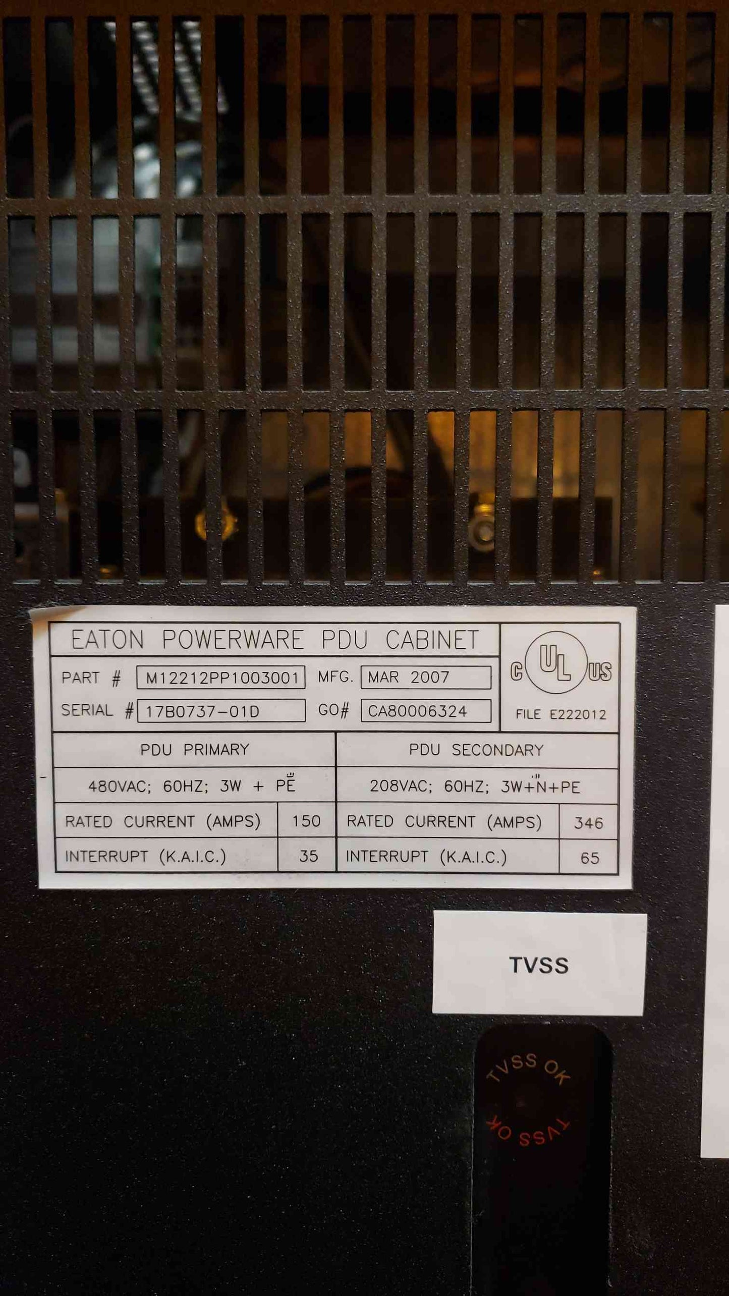 Eaton 125KVA PDU 480v x 208/120v Step Down Distribution BCM Branch Circuit Monitoring(103473)