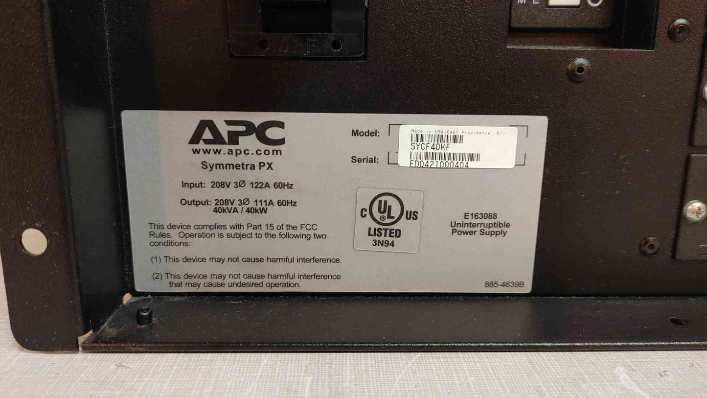 APC Symmetra PX UPS 208V 40KVA SYCF40KF System Power Supply Chassis(103599)