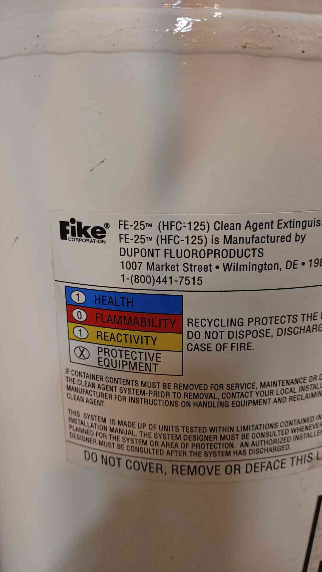 Fike Fire Suppression cylinder HFC-125 25Lbs Agent Weight Ecaro25(103612)