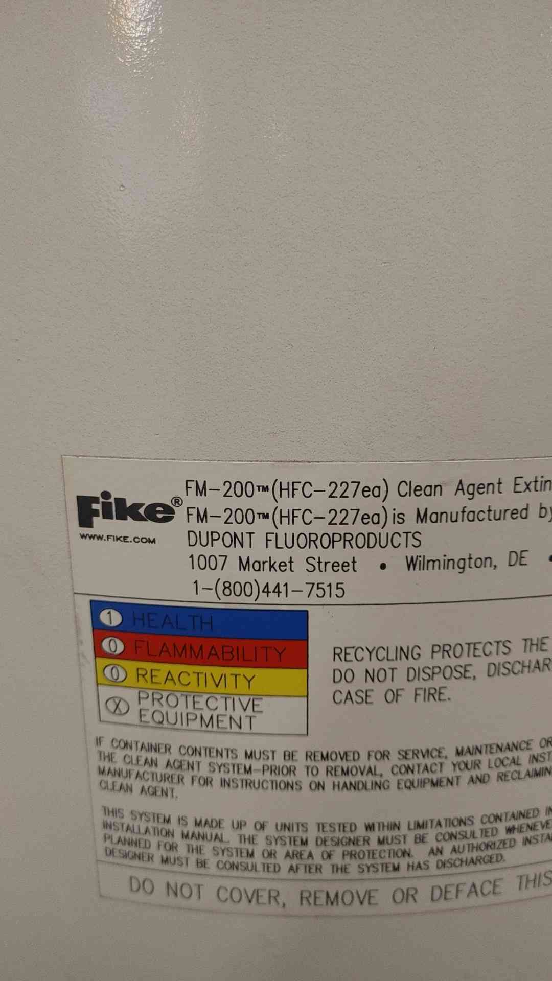 Fike Fire Suppression Cylinder HFC-227ea 328Lbs Agent Weight(103703)