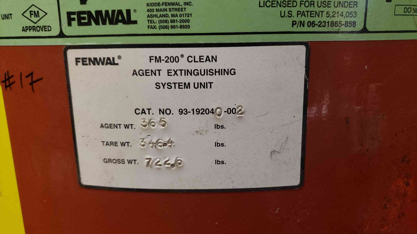 Fenwal Fire Suppression System 365 LBS FM-200 Agent(103932)