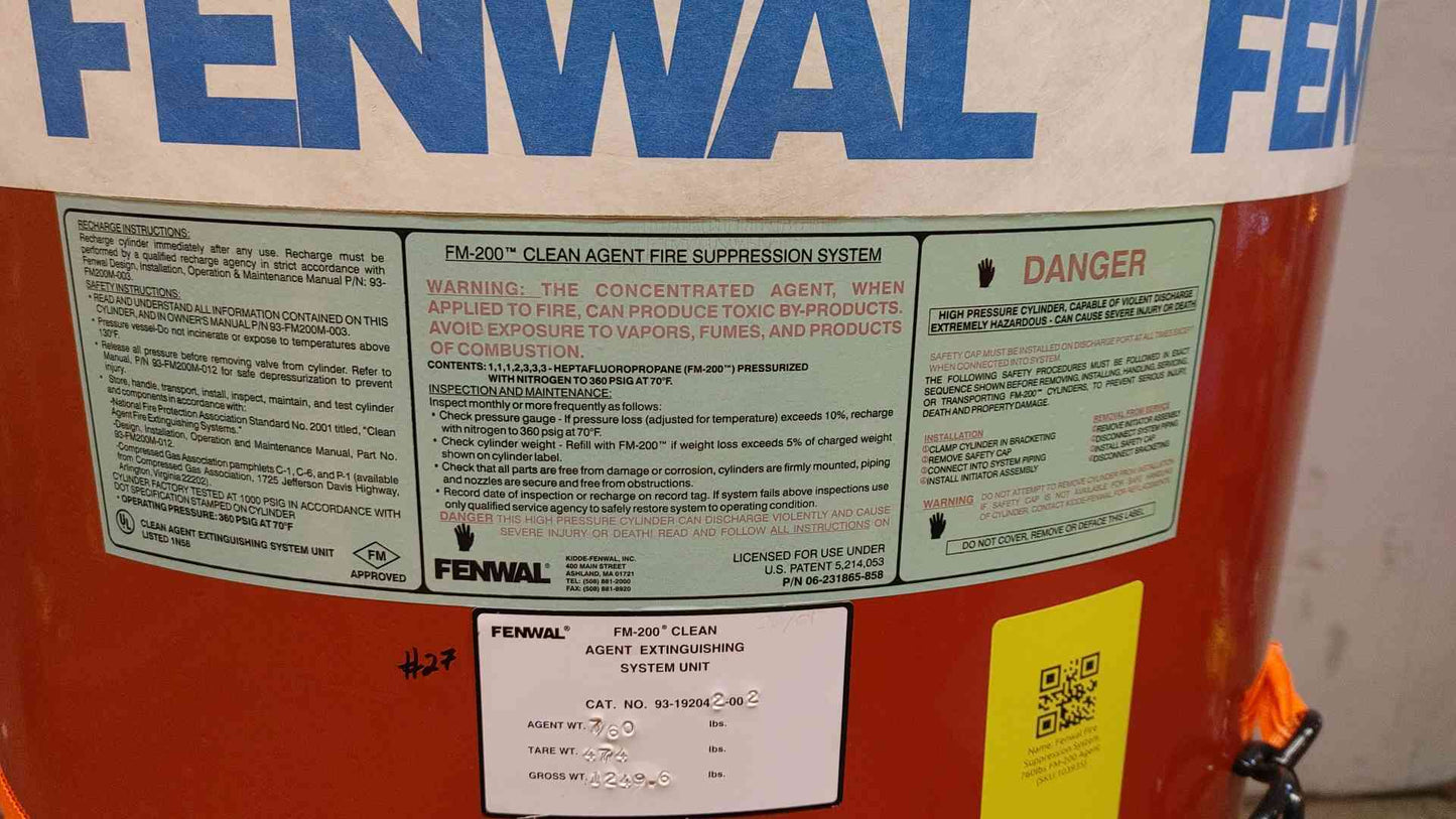 Fenwal Fire Suppression System 760 lbs FM-200 Agent(103935)