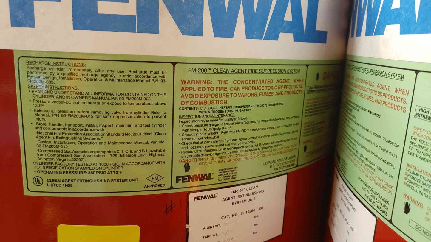 Fenwal Fire Suppression System 513 lbs FM-200 Agent(103948)