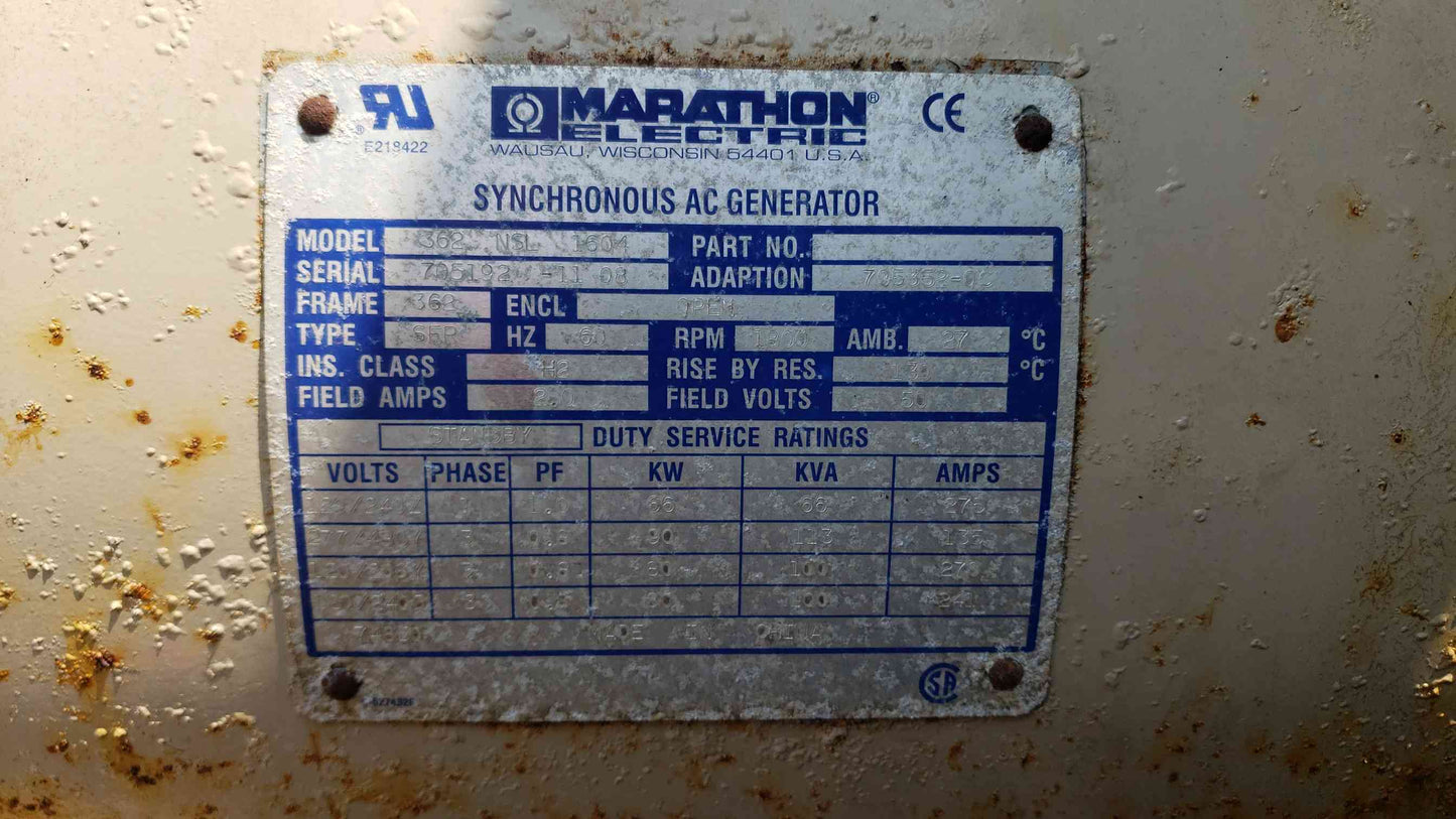 60KW Onsite MTU Diesel Generator 1&3PH 1132Hrs D60FGJ6T3 LOAD TESTED(104137)