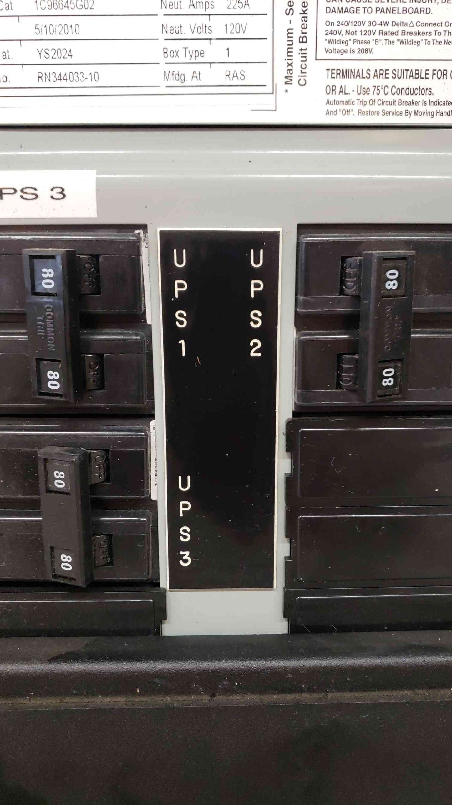 EATON MBP UPS Bypass Switchbox: 1x 225A, 3x 80A PRL1A 120/240V 225 Panel Amps(S6LLST4843)