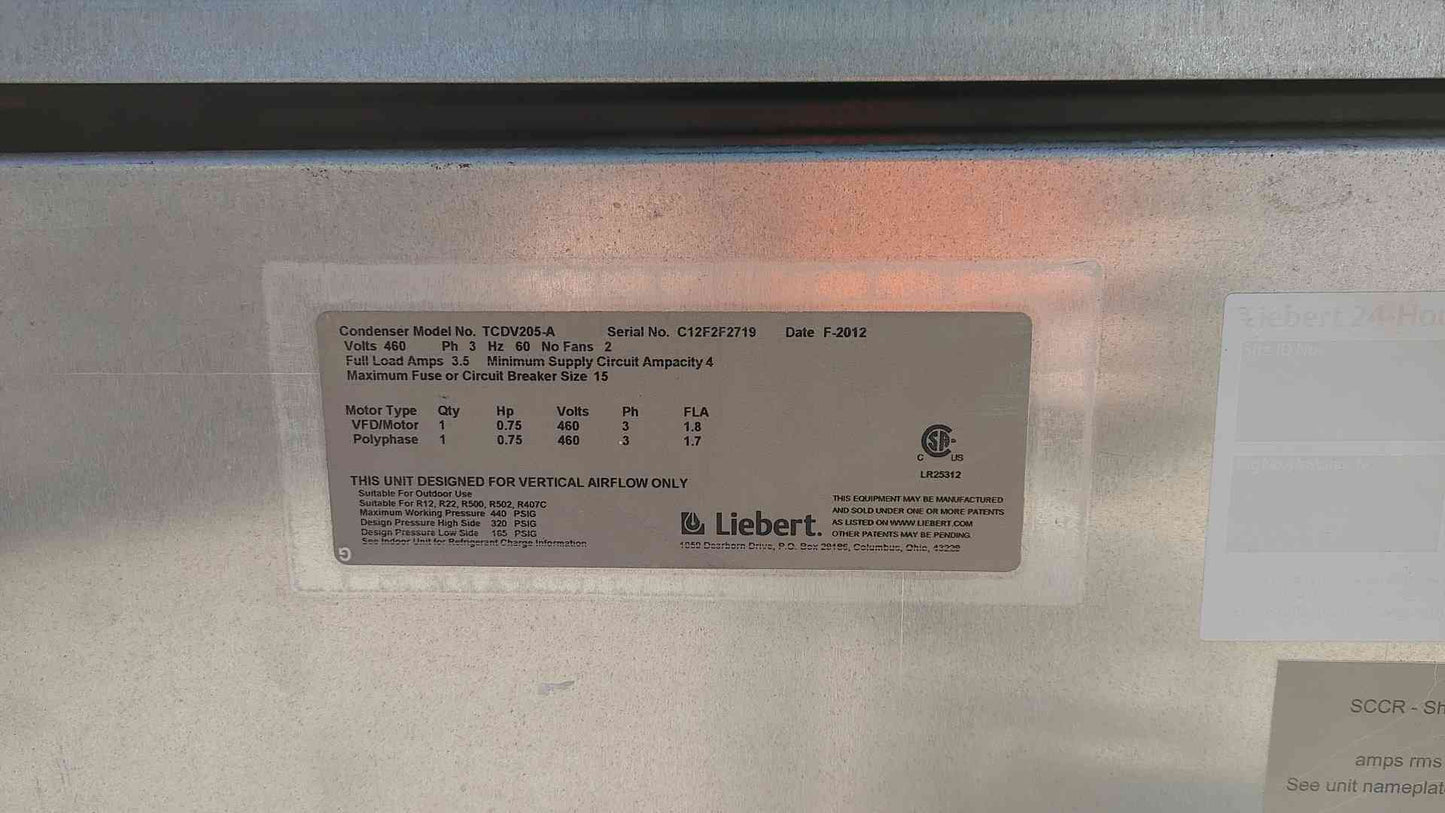 Liebert 2 Fan Condenser 460V 3PH TCDV205-A '12(104566)