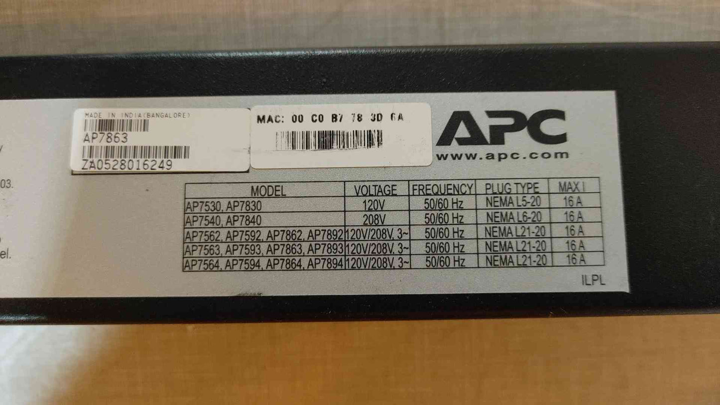 APC PDU 27 Port Strip 120/208V 3W 16A AP7863