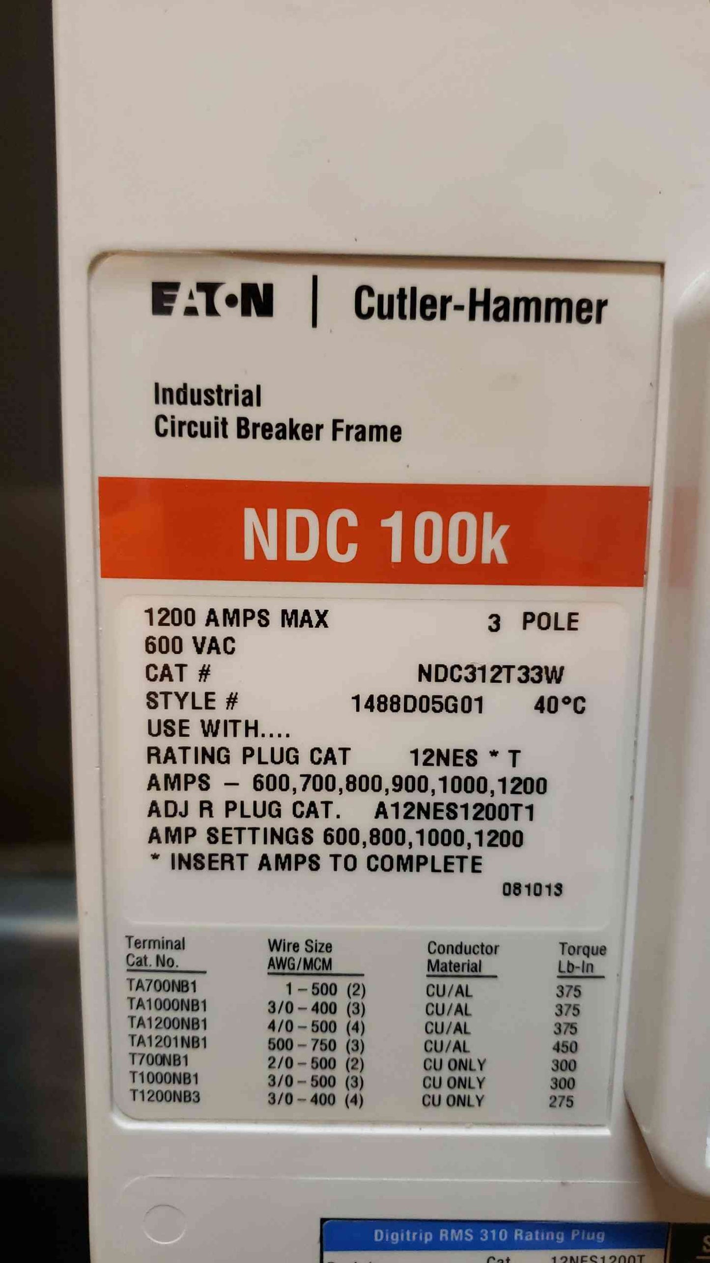 Eaton Cutler-Hammer 1200A MBP Maintenance Bypass Kinney 480V